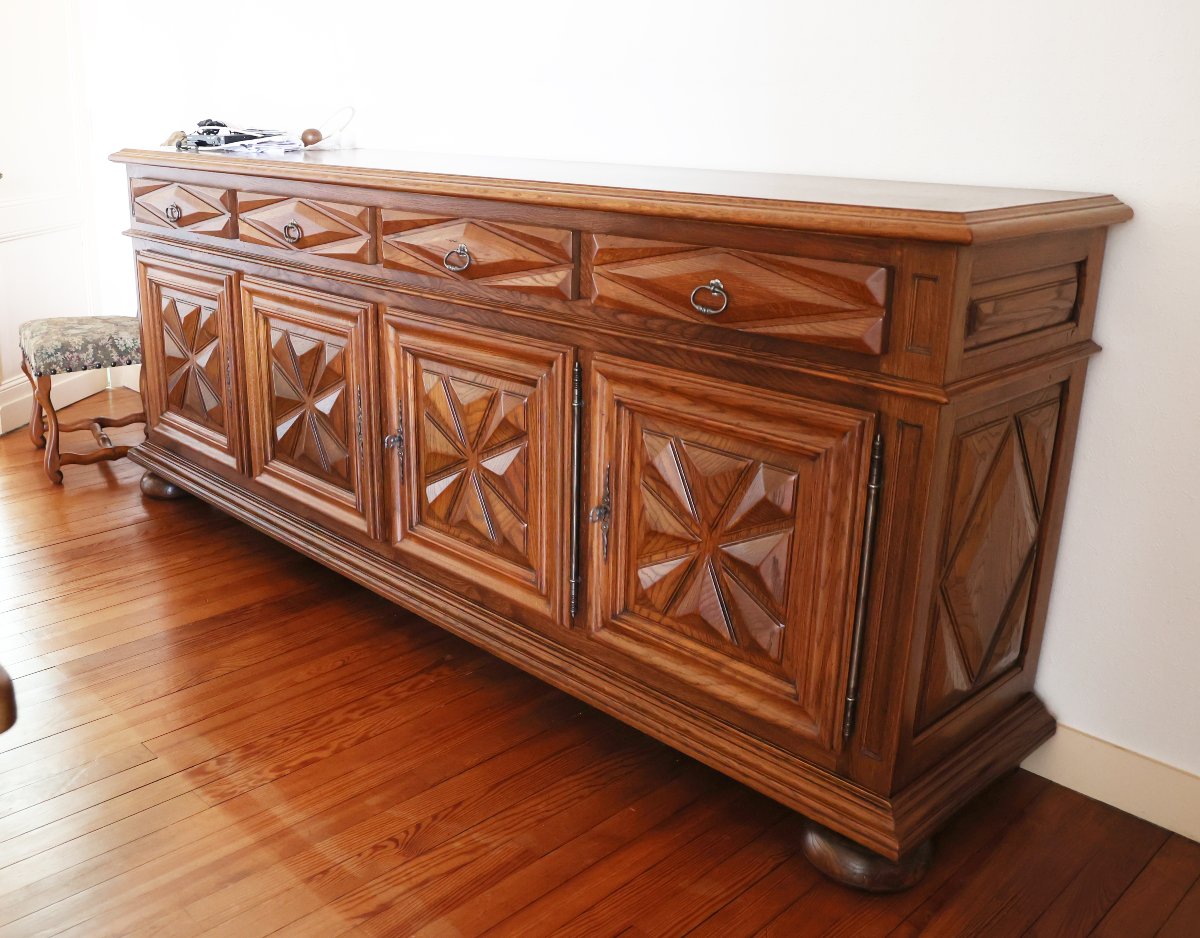 Grande enfilade à quatre portes et quatre tiroirs – Style Louis XIII – Fabrication artisanale-photo-1