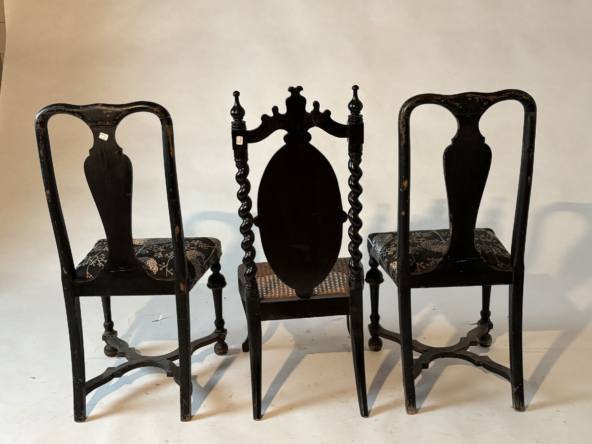 Paire de chaises à décor japonisant – Bois laqué noir et or – XIXe / début XXe siècle-photo-3
