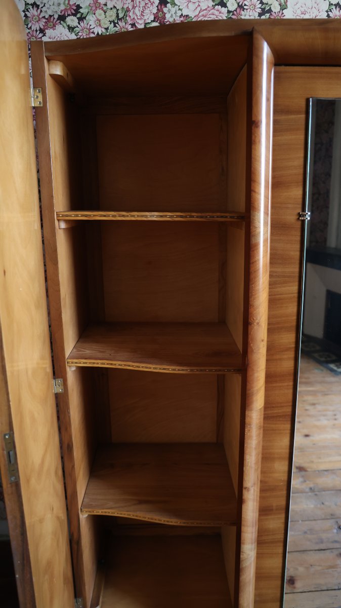 Large Art Deco Wardrobe In Walnut Veneer, Four Doors, Circa 1930-photo-3