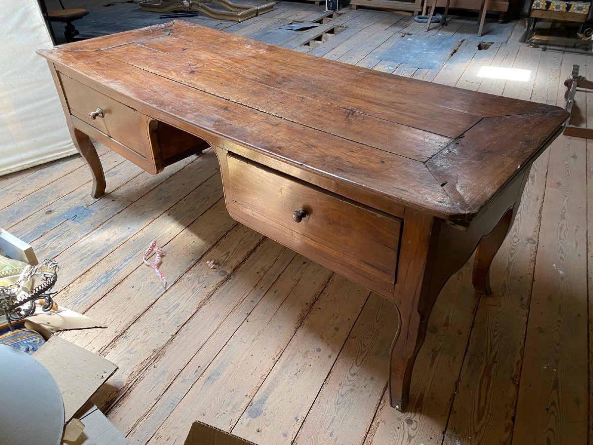 Large, Flat Provincial Desk In The Louis XV Style, Made Of Fruitwood – Mid-19th Century-photo-2