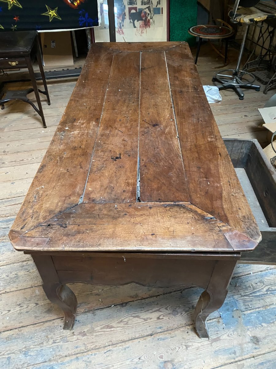Large, Flat Provincial Desk In The Louis XV Style, Made Of Fruitwood – Mid-19th Century-photo-3