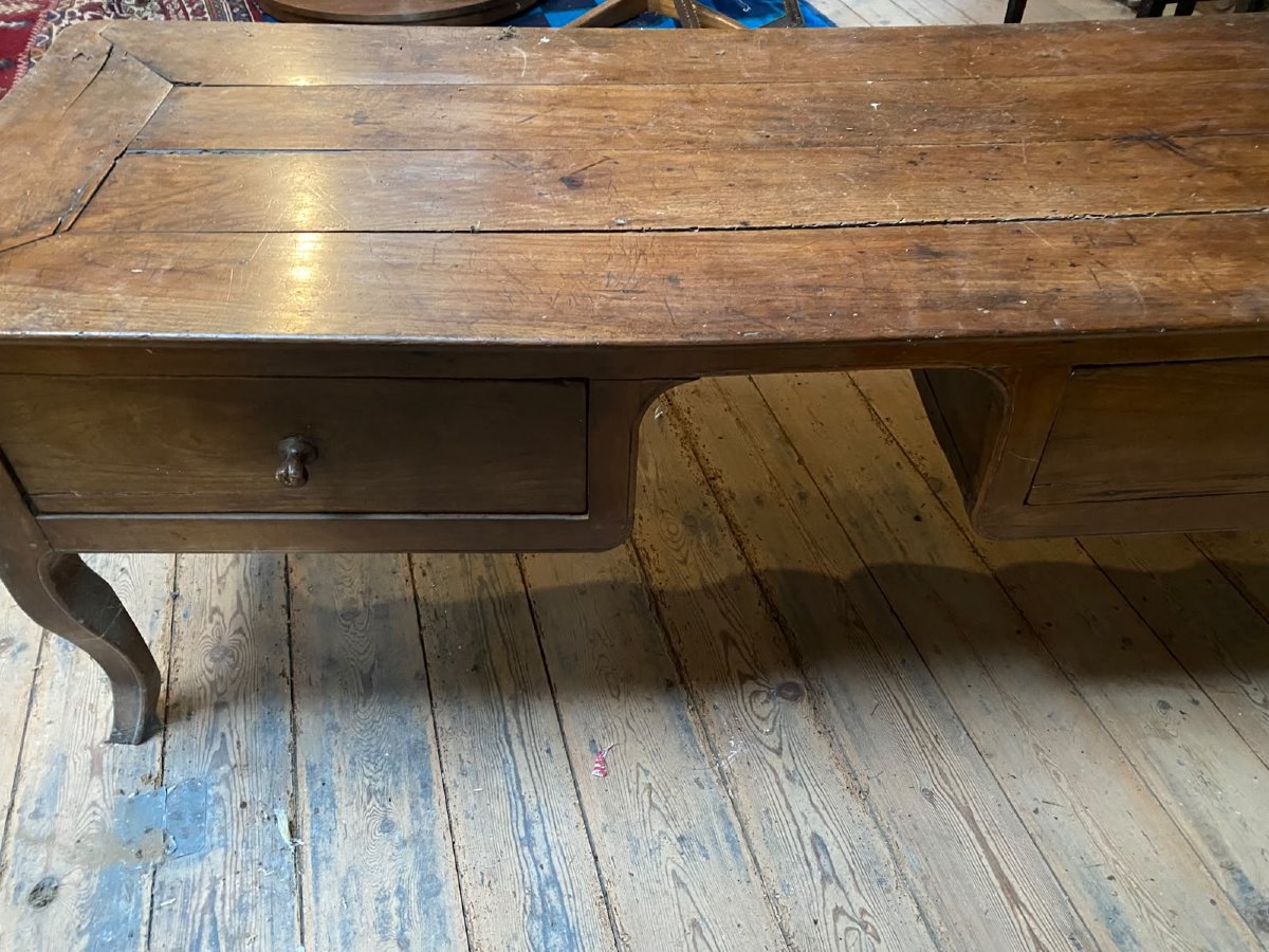 Large, Flat Provincial Desk In The Louis XV Style, Made Of Fruitwood – Mid-19th Century-photo-4