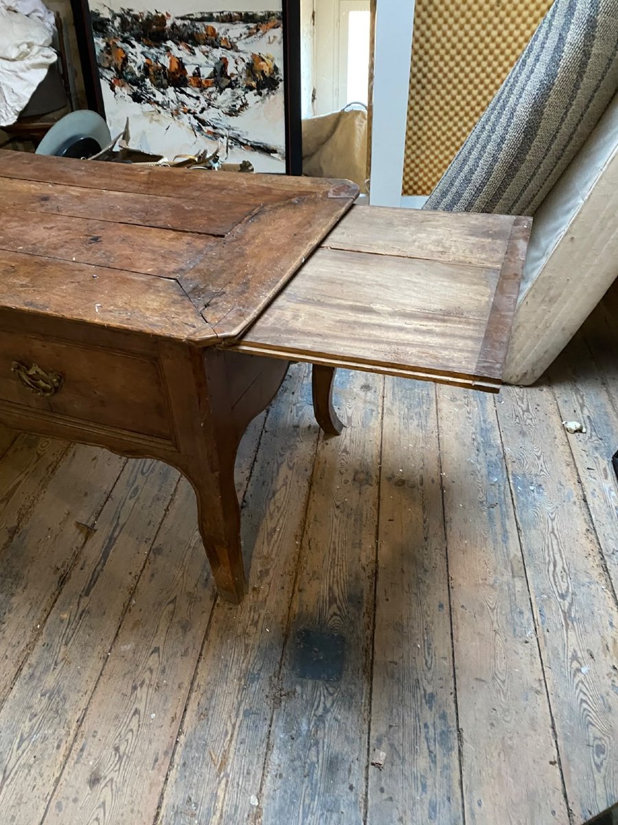 Large, Flat Provincial Desk In The Louis XV Style, Made Of Fruitwood – Mid-19th Century-photo-1