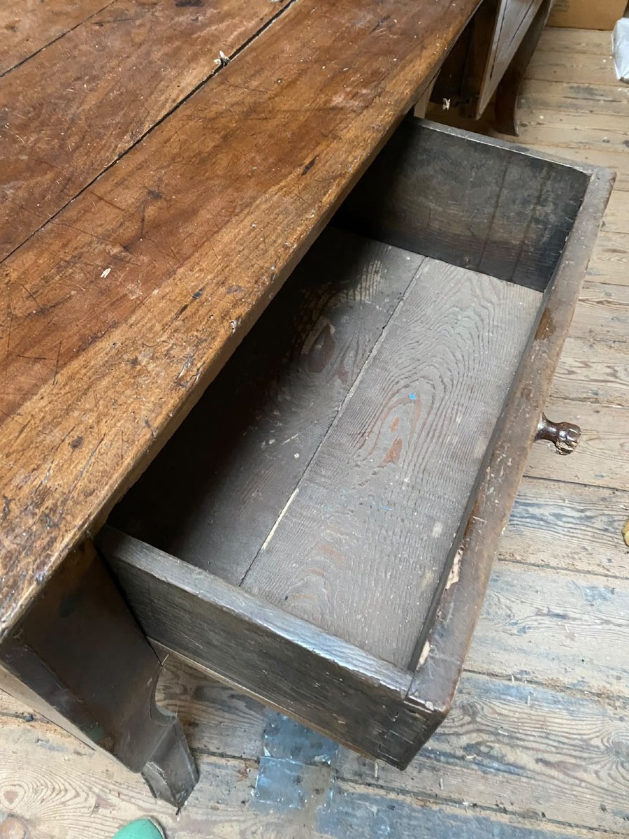 Large, Flat Provincial Desk In The Louis XV Style, Made Of Fruitwood – Mid-19th Century-photo-4