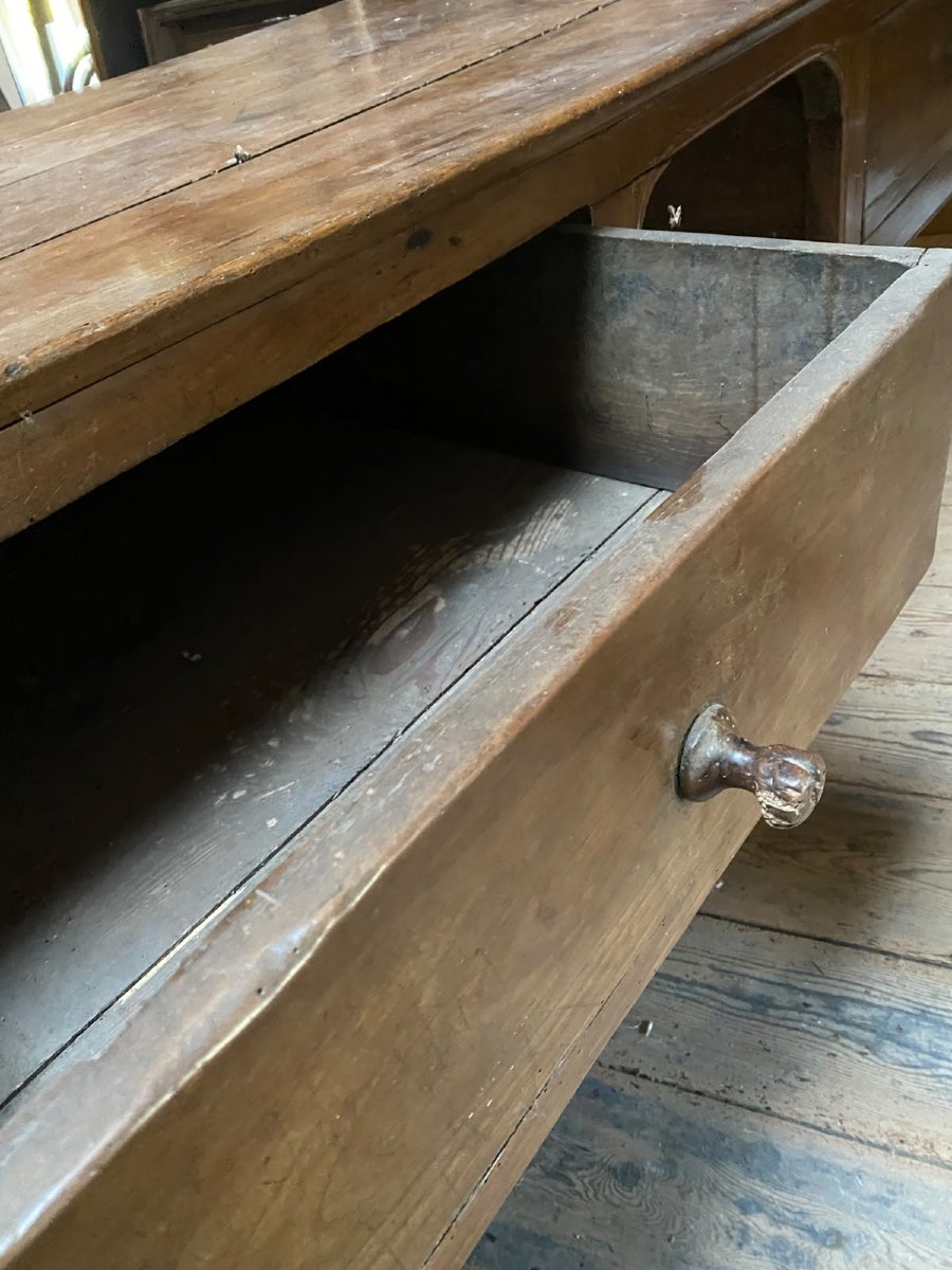 Large, Flat Provincial Desk In The Louis XV Style, Made Of Fruitwood – Mid-19th Century-photo-6
