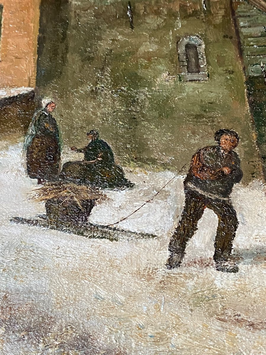 After Adrianus Eversen (1818–1897) – City Dwellers In The Snow – Oil On Canvas, Early 20th Century -photo-4