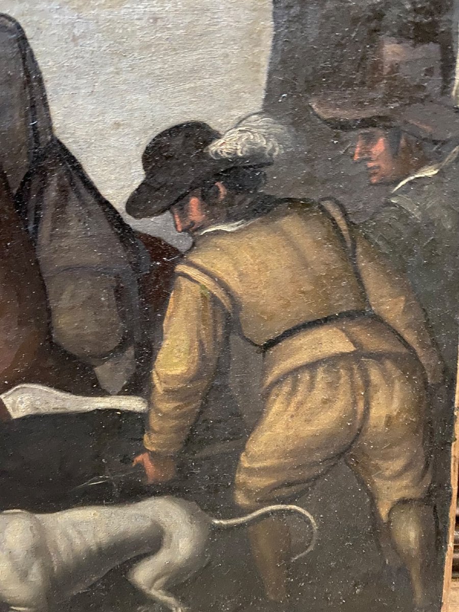 Halte de chasseurs et cavaliers – École flamande ou hollandaise – XVIIe / XVIIIe siècle-photo-1