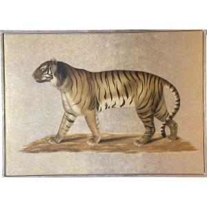 L. R. Laffitte – Large Tiger On A Gold Background – Circa 1960 Large Decorative Panel