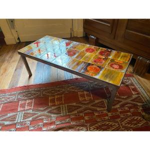 Table basse en métal laqué et céramique émaillée – Années 1960-1970