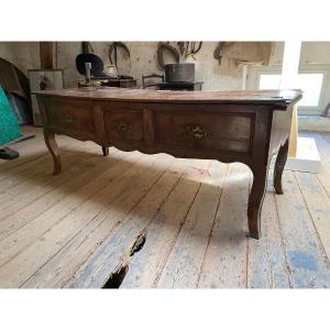 Large, Flat Provincial Desk In The Louis XV Style, Made Of Fruitwood – Mid-19th Century