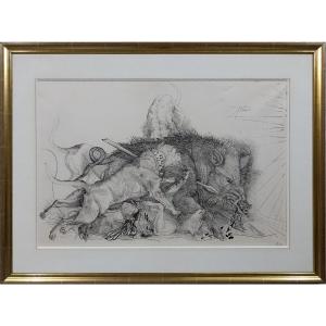 Pierre-yves Trémois (1921–2020) – The Battle Of The Animals – Drypoint