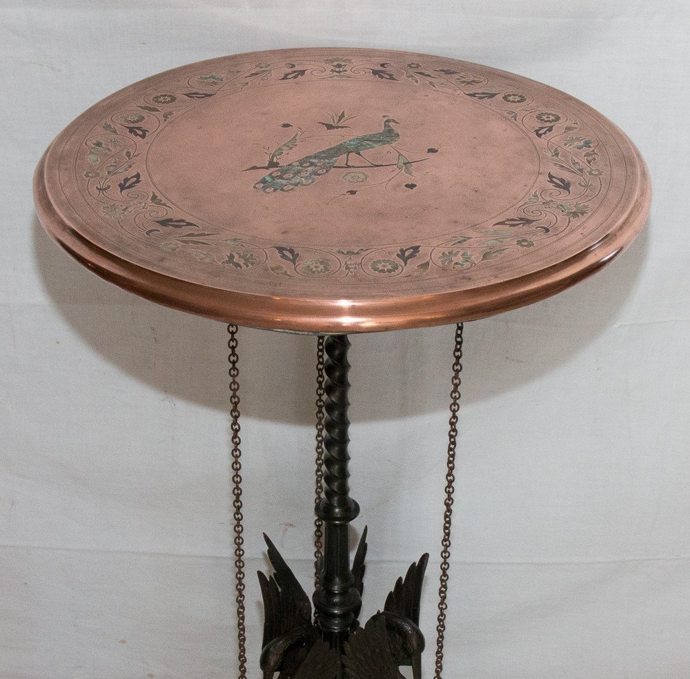 Pedestal Table In Cast Iron And Copper Napoleon III Period-photo-3