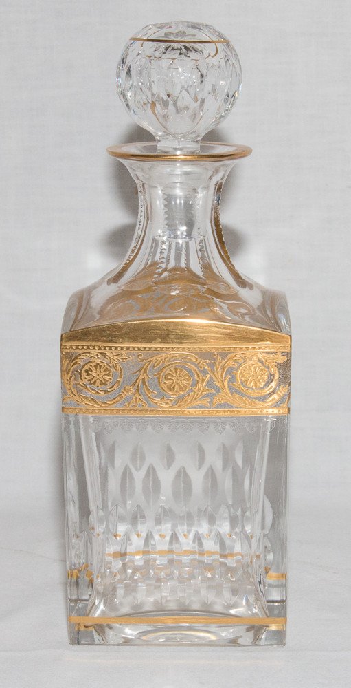 6 Verres Et Carafe à Whisky Cristal De Saint Louis Modèle Thistle Or -photo-3