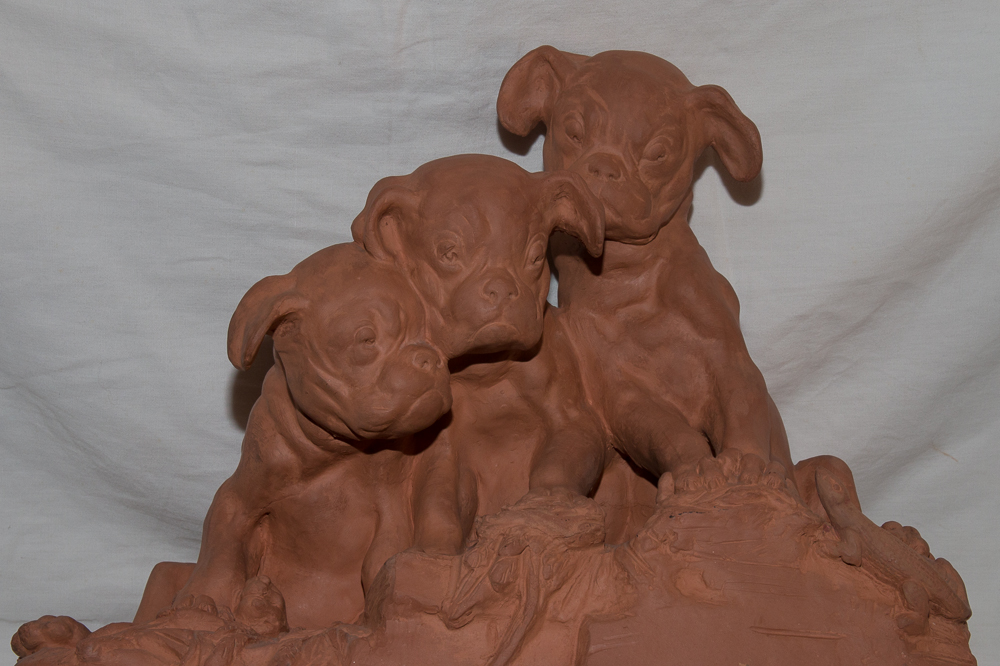 Terracotta "three Puppies" Signed Georges Lucien Vacossin Early Twentieth-photo-2