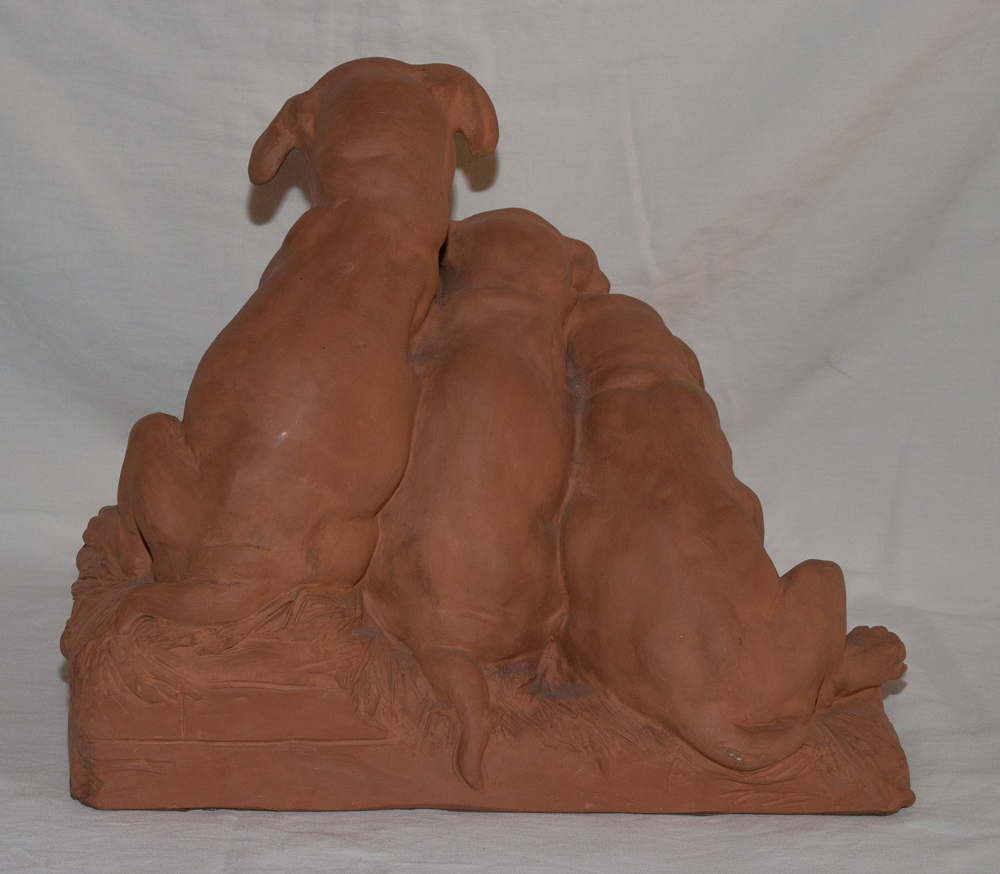 Terracotta "three Puppies" Signed Georges Lucien Vacossin Early Twentieth-photo-3