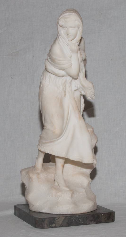 Alabaster Sculpture "the Frileuse" Signed A. Del Perugia (xix-xx)