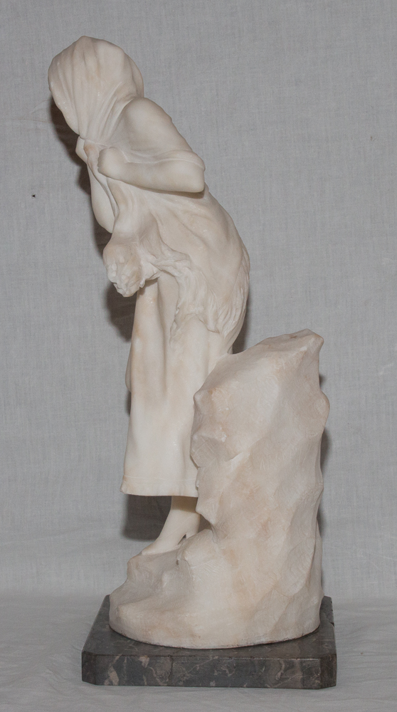 Alabaster Sculpture "the Frileuse" Signed A. Del Perugia (xix-xx)-photo-3