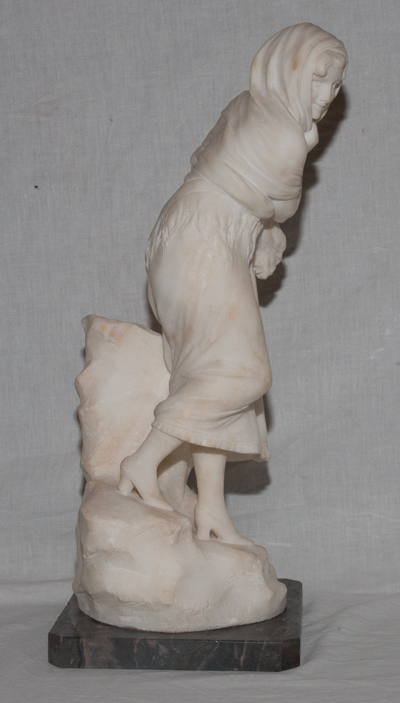 Alabaster Sculpture "the Frileuse" Signed A. Del Perugia (xix-xx)-photo-5