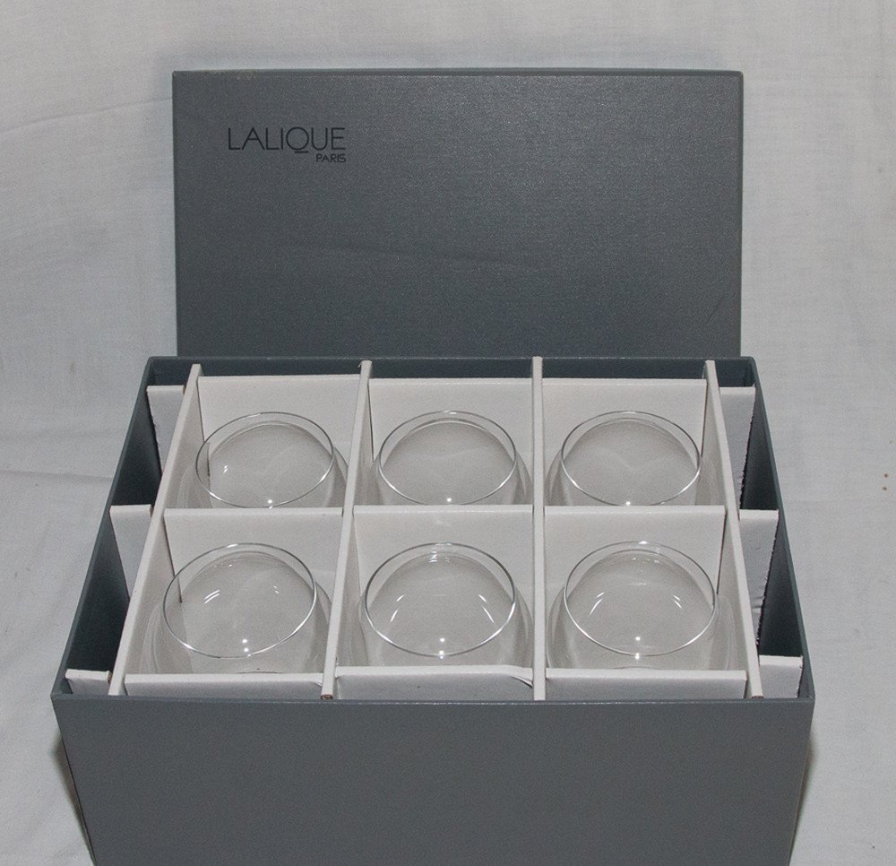 Set Of 6 Lalique Argos Burgundy Glasses-photo-3