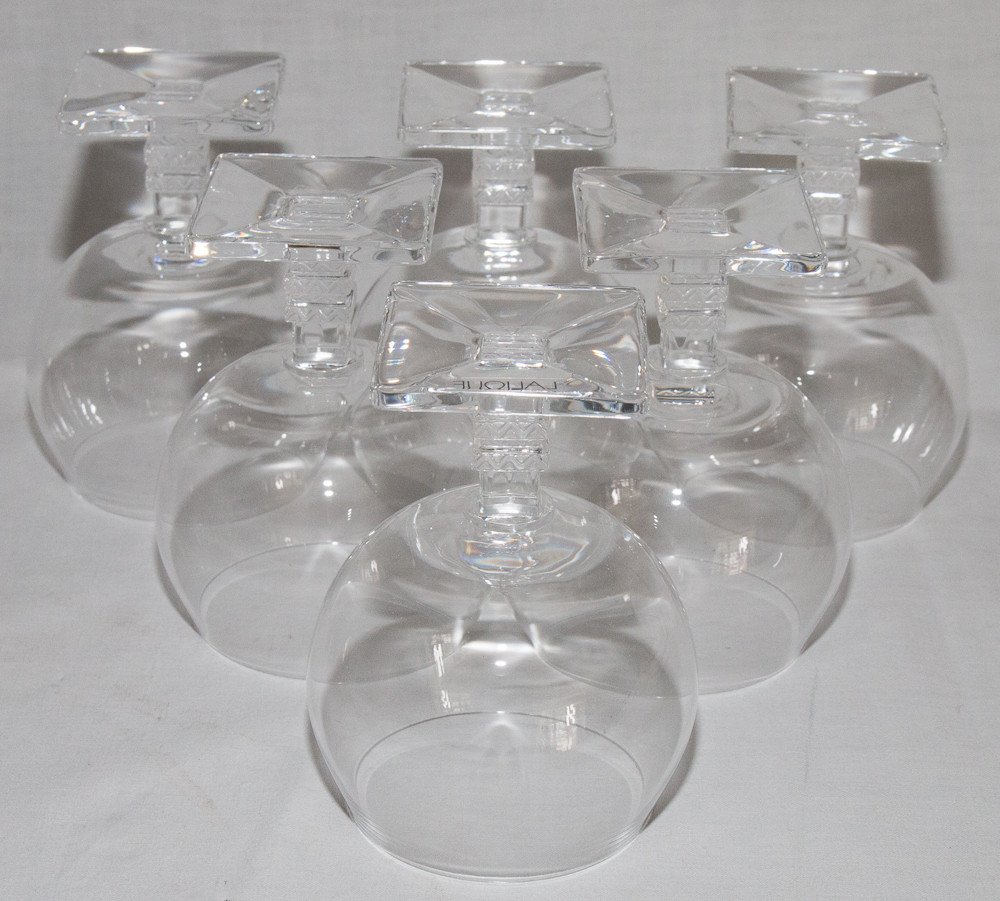 Set Of 6 Lalique Argos Burgundy Glasses-photo-5