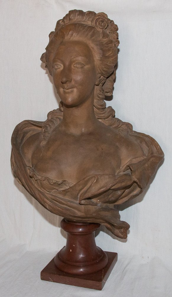 Marie Antoinette Buste En Terre Cuite B Feinberg Fin XIXe-photo-7