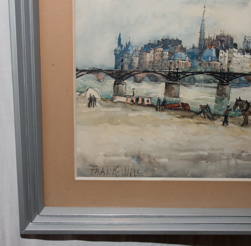 Aquarelle " Le Pont Des Arts " Paris , Signée Frank Will 1929-photo-2