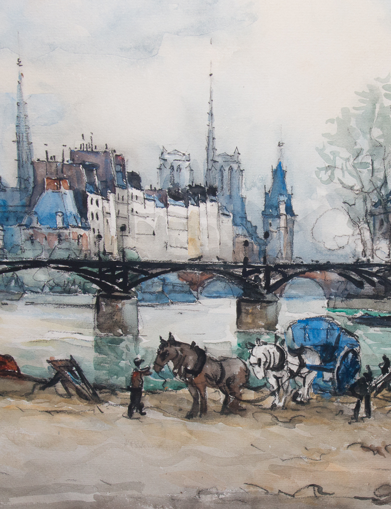 Aquarelle " Le Pont Des Arts " Paris , Signée Frank Will 1929-photo-3