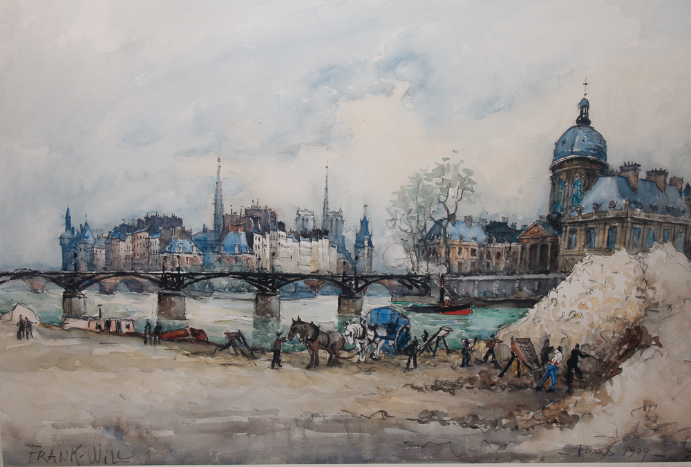 Aquarelle " Le Pont Des Arts " Paris , Signée Frank Will 1929-photo-7