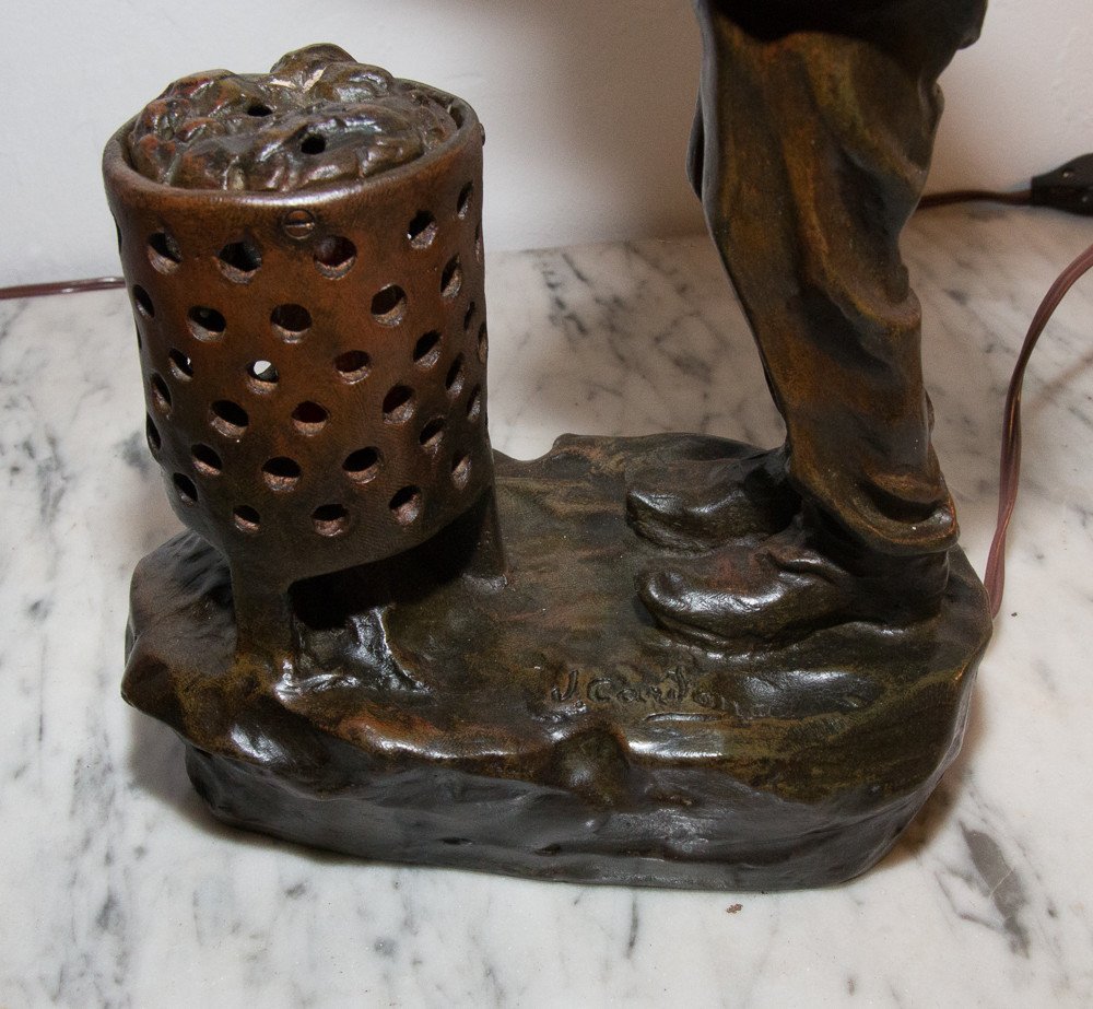 Veilleuse En Bronze Signée J Cardona époque 1900-photo-1