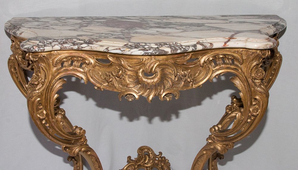 Louis XV Style Golden Wood Console Maxime Clair Late 19th Century-photo-2