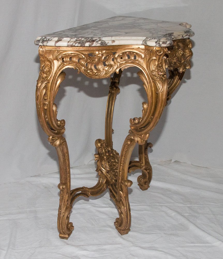 Louis XV Style Golden Wood Console Maxime Clair Late 19th Century-photo-1