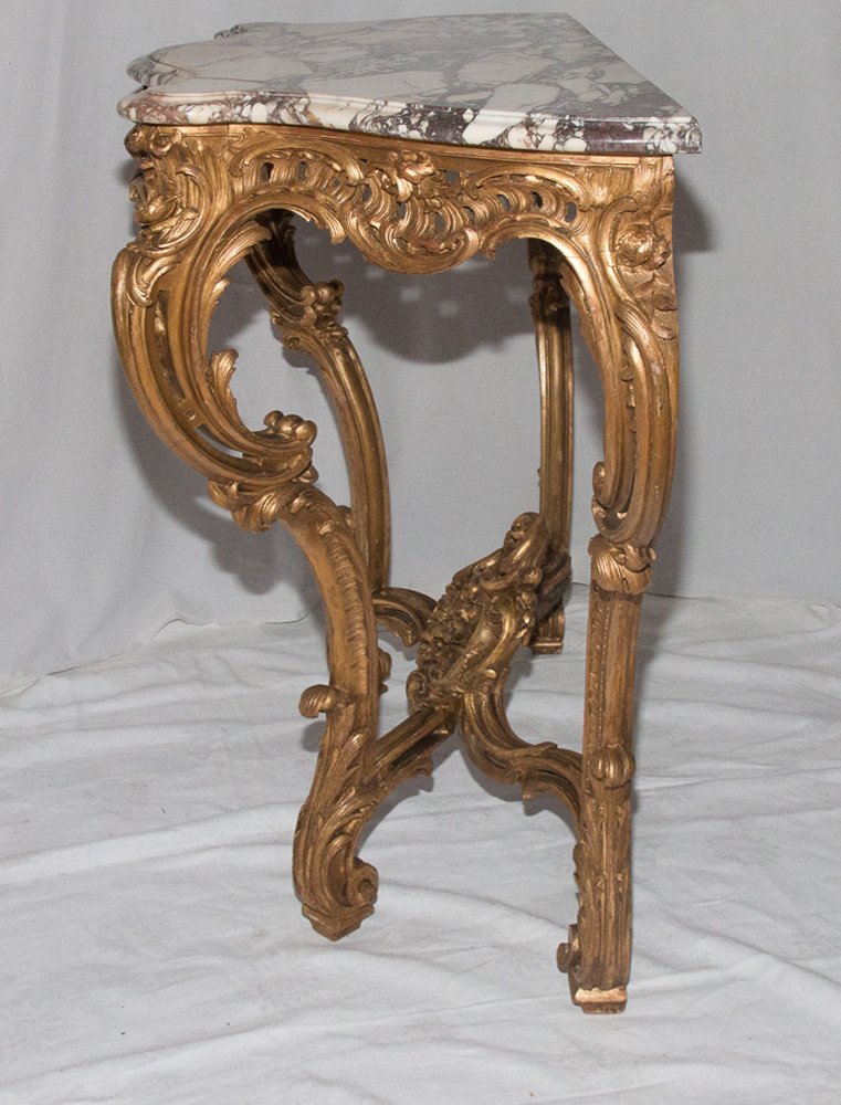 Louis XV Style Golden Wood Console Maxime Clair Late 19th Century-photo-2