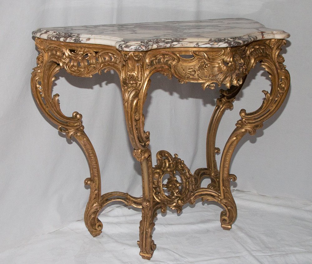 Louis XV Style Golden Wood Console Maxime Clair Late 19th Century-photo-3