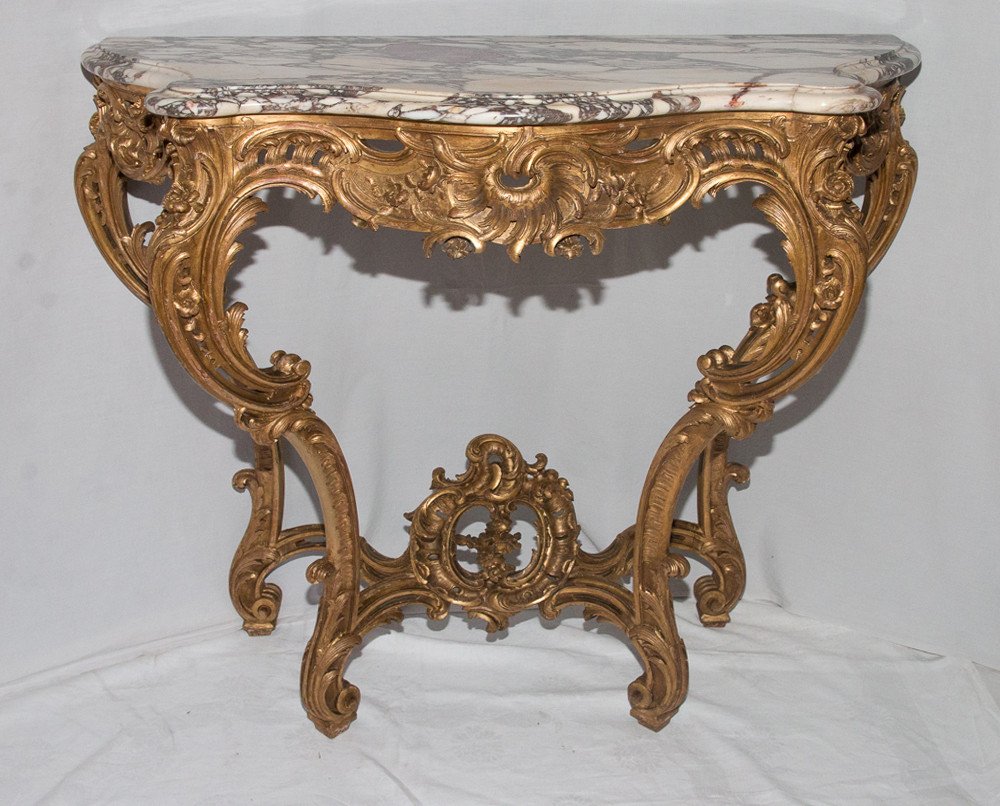 Louis XV Style Golden Wood Console Maxime Clair Late 19th Century-photo-4