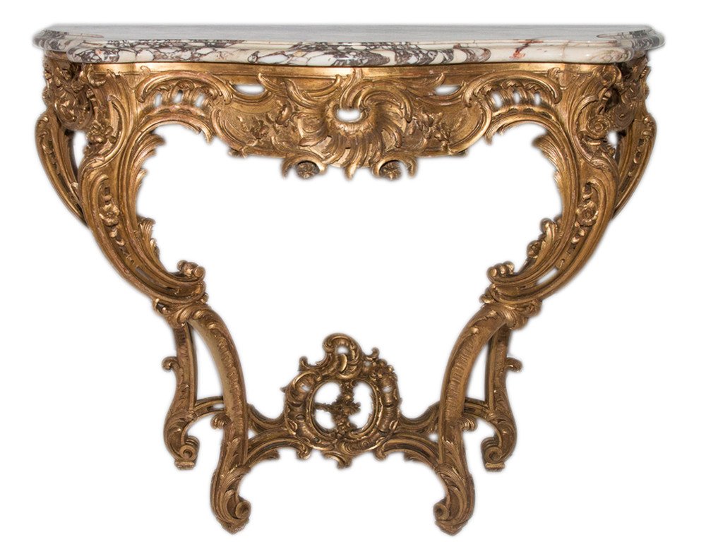 Louis XV Style Golden Wood Console Maxime Clair Late 19th Century