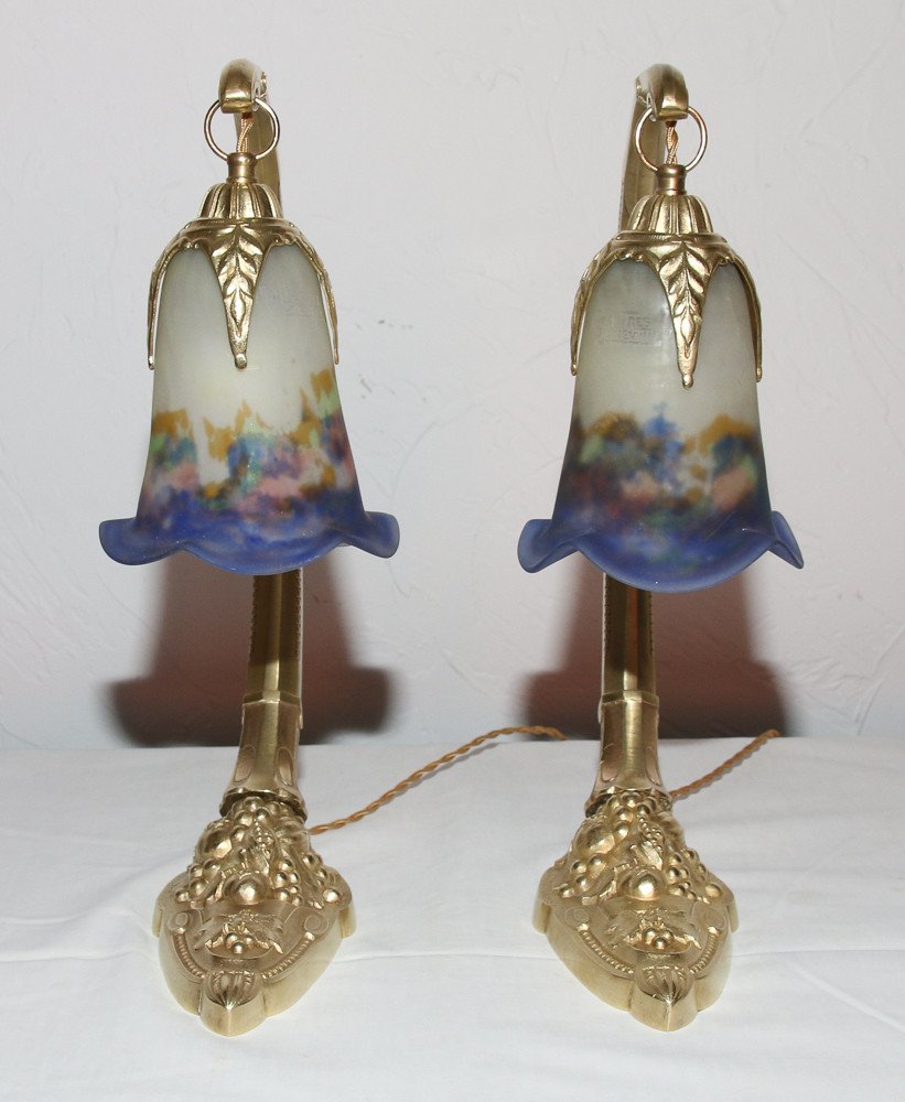 Pair Of Charles Ranc Gilt Bronze Lamps Art Deco Period-photo-6