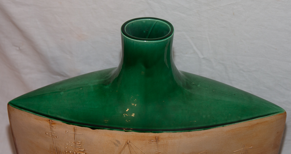 Flat Ceramic Vase Signed Vallauris Portanier Circa 1960-photo-4