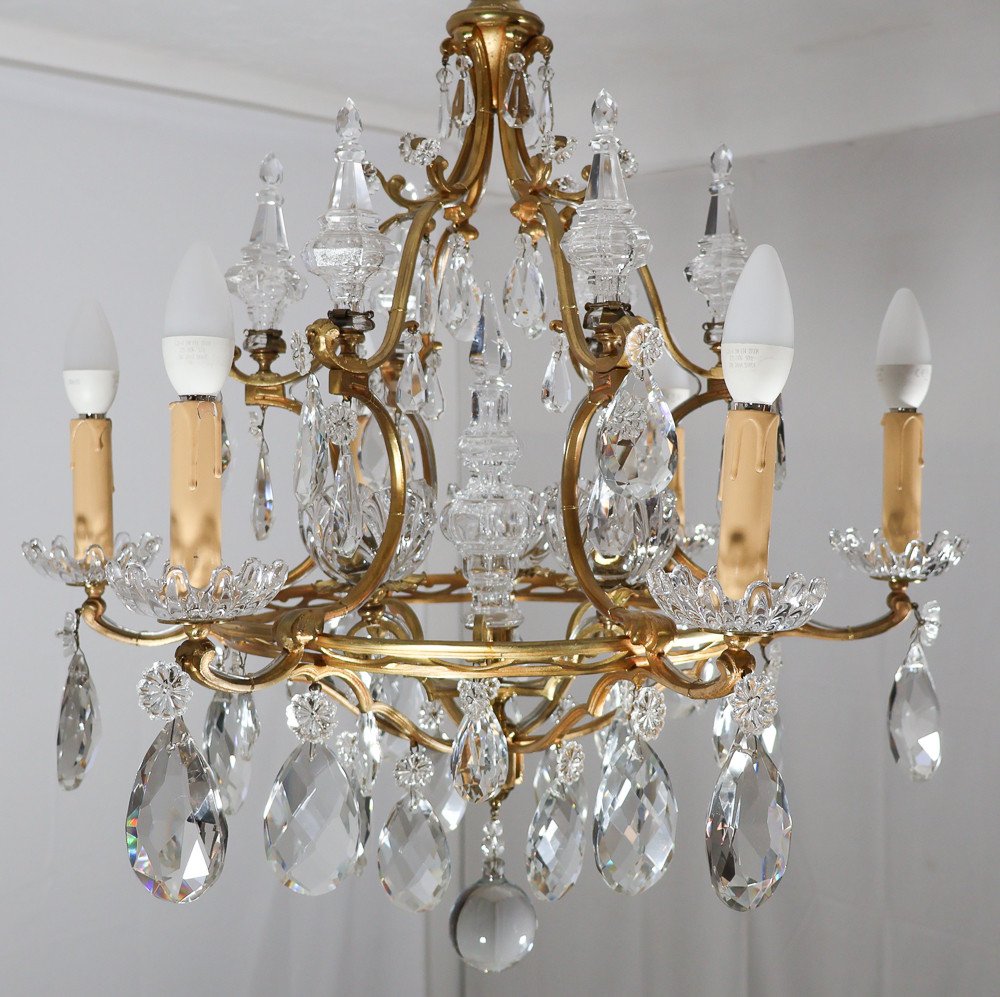 Bronze And Crystal Chandelier Signed Baccarat Late 19th Century-photo-2