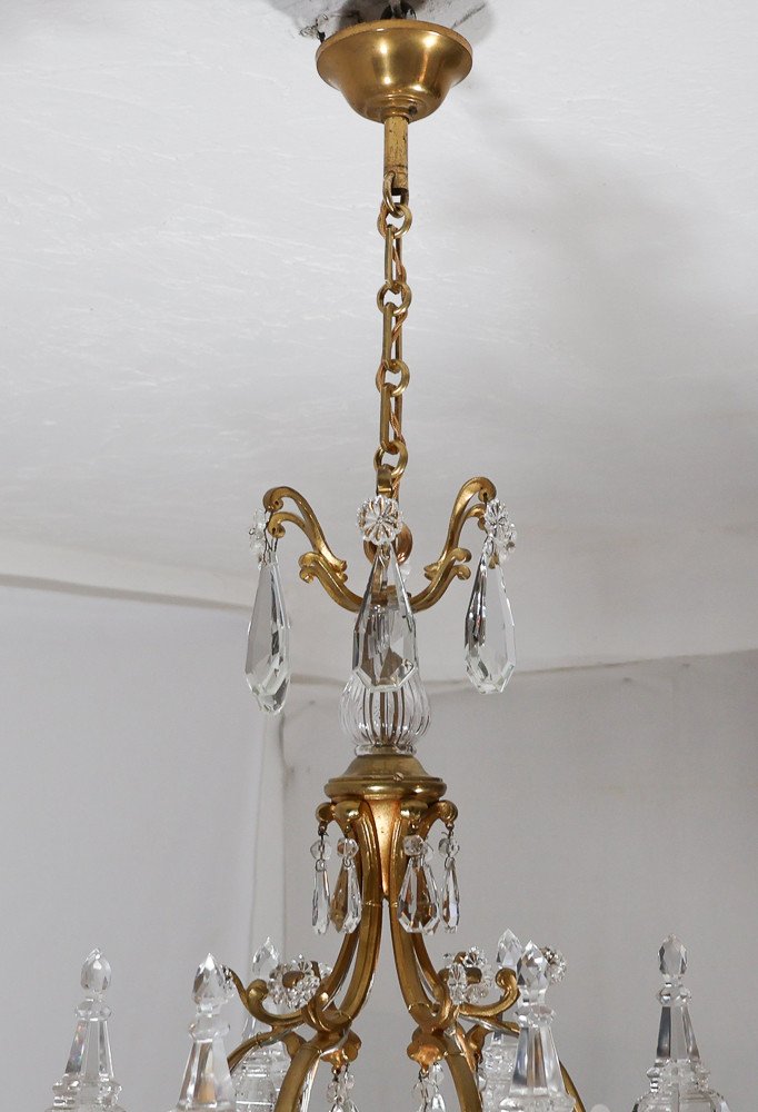 Bronze And Crystal Chandelier Signed Baccarat Late 19th Century-photo-4