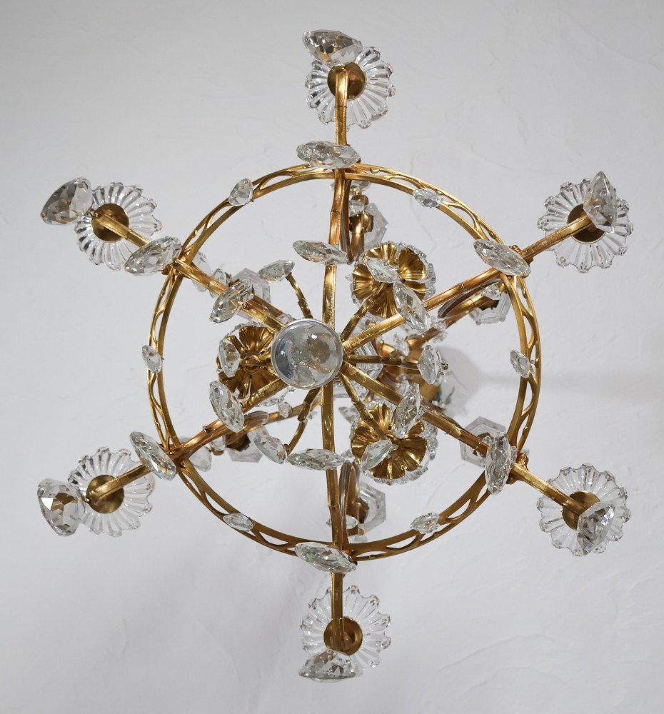 Bronze And Crystal Chandelier Signed Baccarat Late 19th Century-photo-1