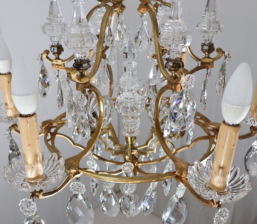 Bronze And Crystal Chandelier Signed Baccarat Late 19th Century-photo-3