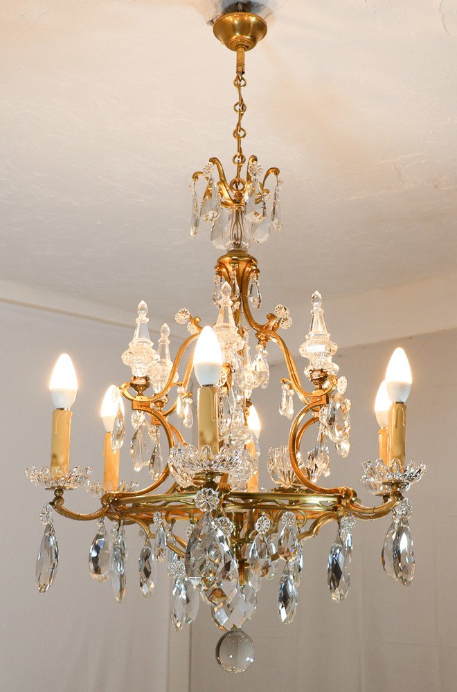 Bronze And Crystal Chandelier Signed Baccarat Late 19th Century-photo-4