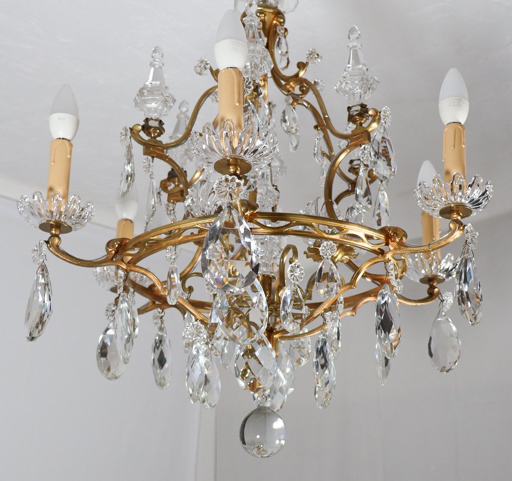 Bronze And Crystal Chandelier Signed Baccarat Late 19th Century-photo-5