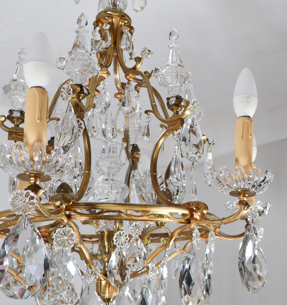 Bronze And Crystal Chandelier Signed Baccarat Late 19th Century-photo-6
