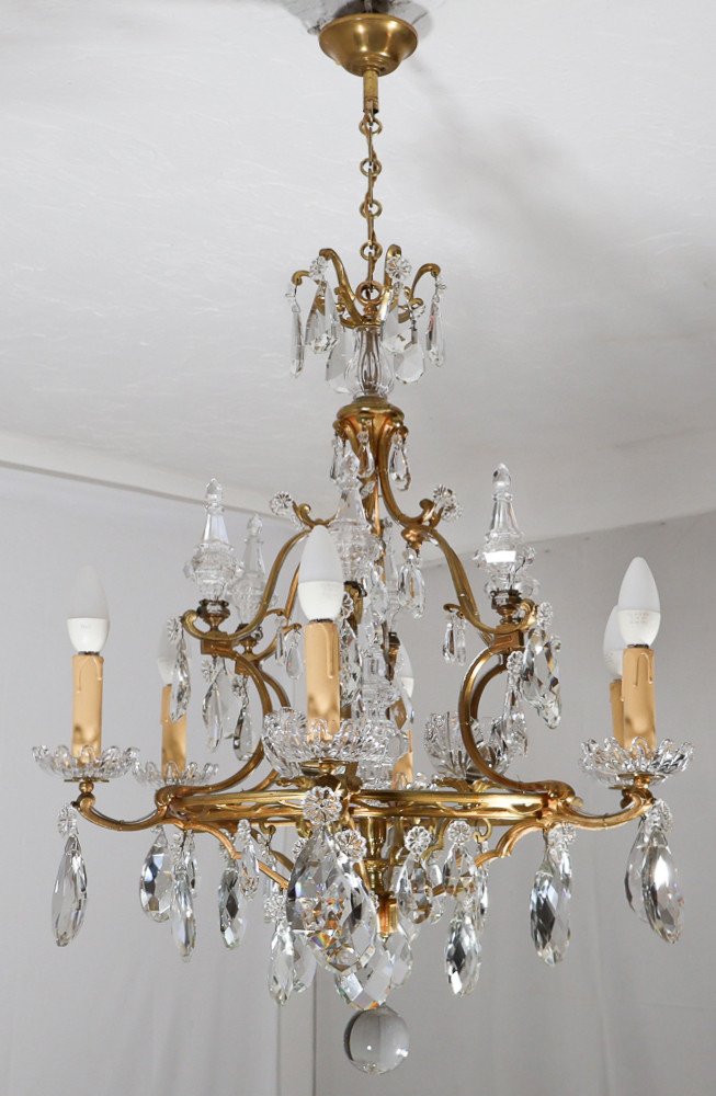 Bronze And Crystal Chandelier Signed Baccarat Late 19th Century