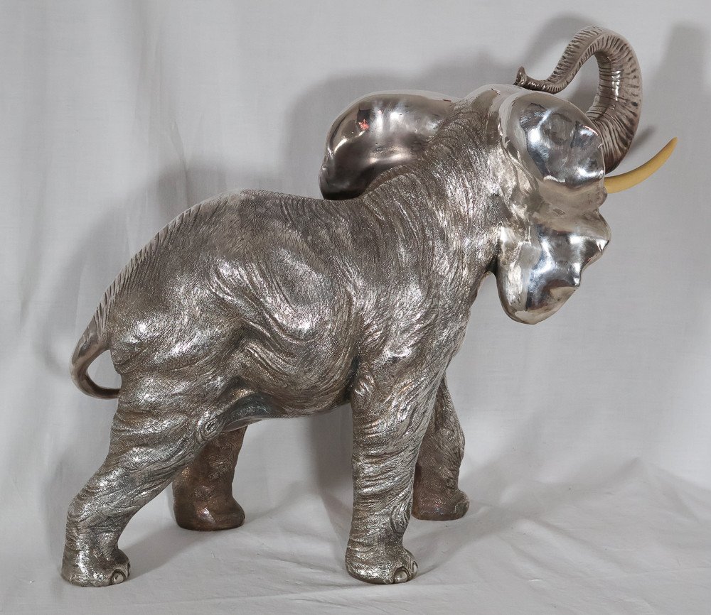 Grand éléphant En Argent Alessandro Magrino Italie Circa 1980-photo-1