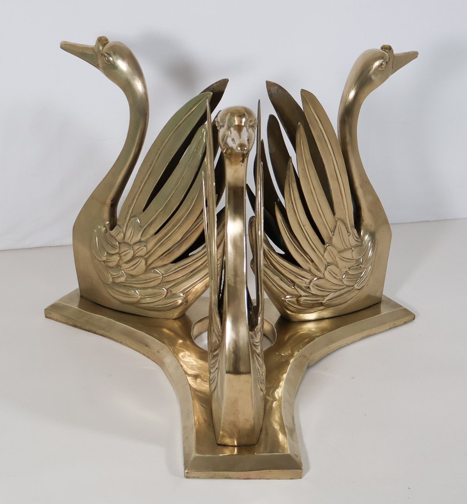 Table Ronde Cygnes En Bronze Années 70 -photo-2