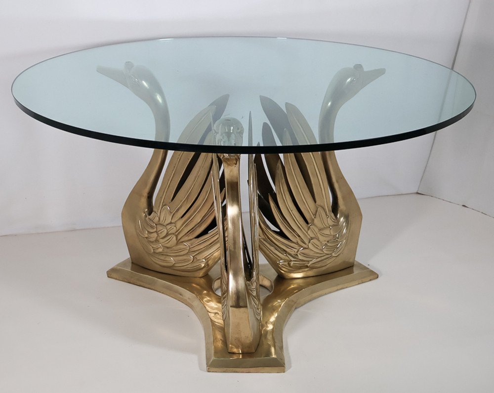 Table Ronde Cygnes En Bronze Années 70 