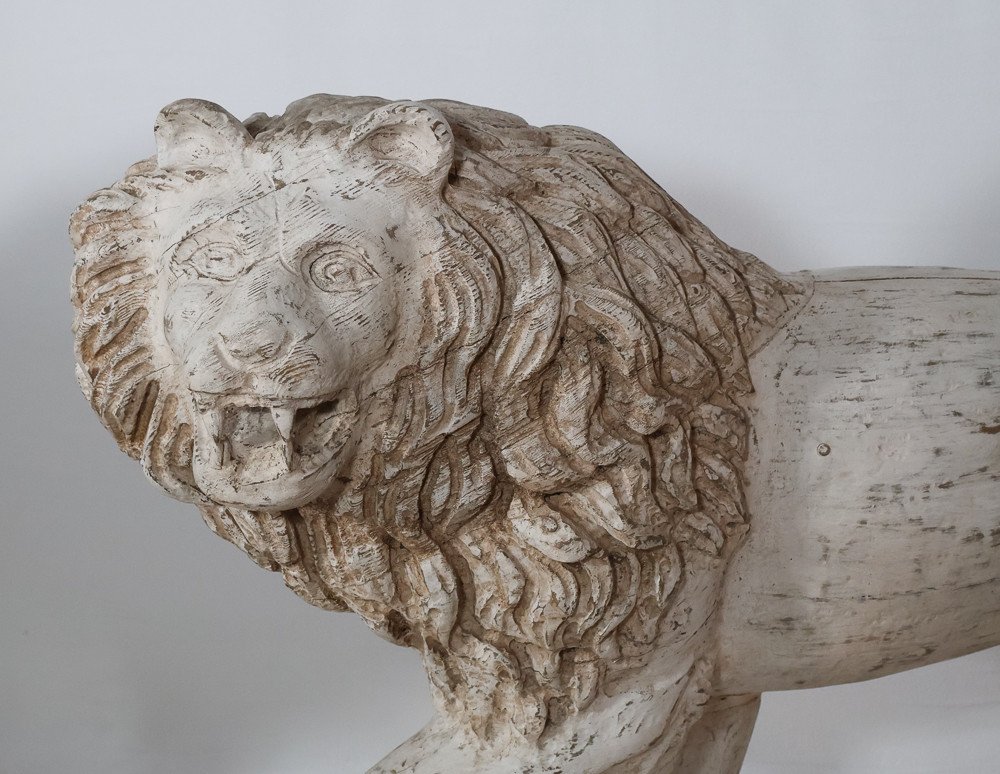 Large Pair Of Lions In Patinated Wood Italy Late 19th Century-photo-8