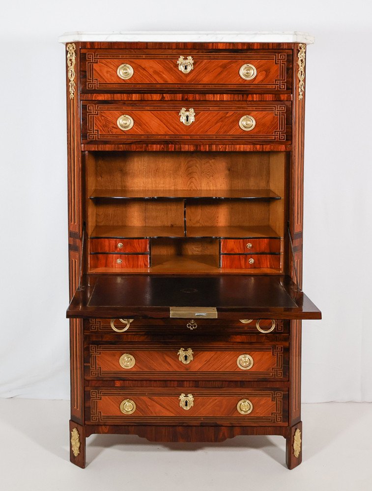 Chiffonier Secretary In Marquetry Louis XVI Period -photo-2